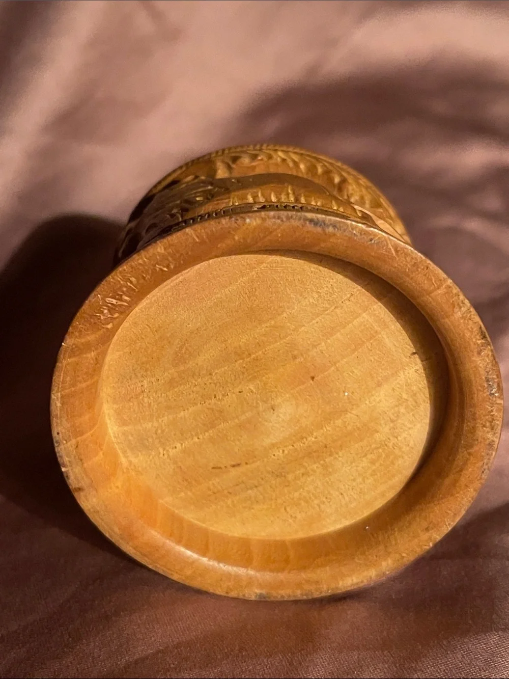 Hand-Carved Wooden Trinket Box in Natural Brown